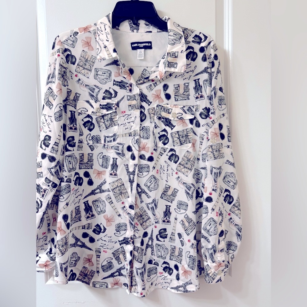 * KARL LAGERFELD * PARIS WHIMSY PRINTED Button POPLIN SHIRT